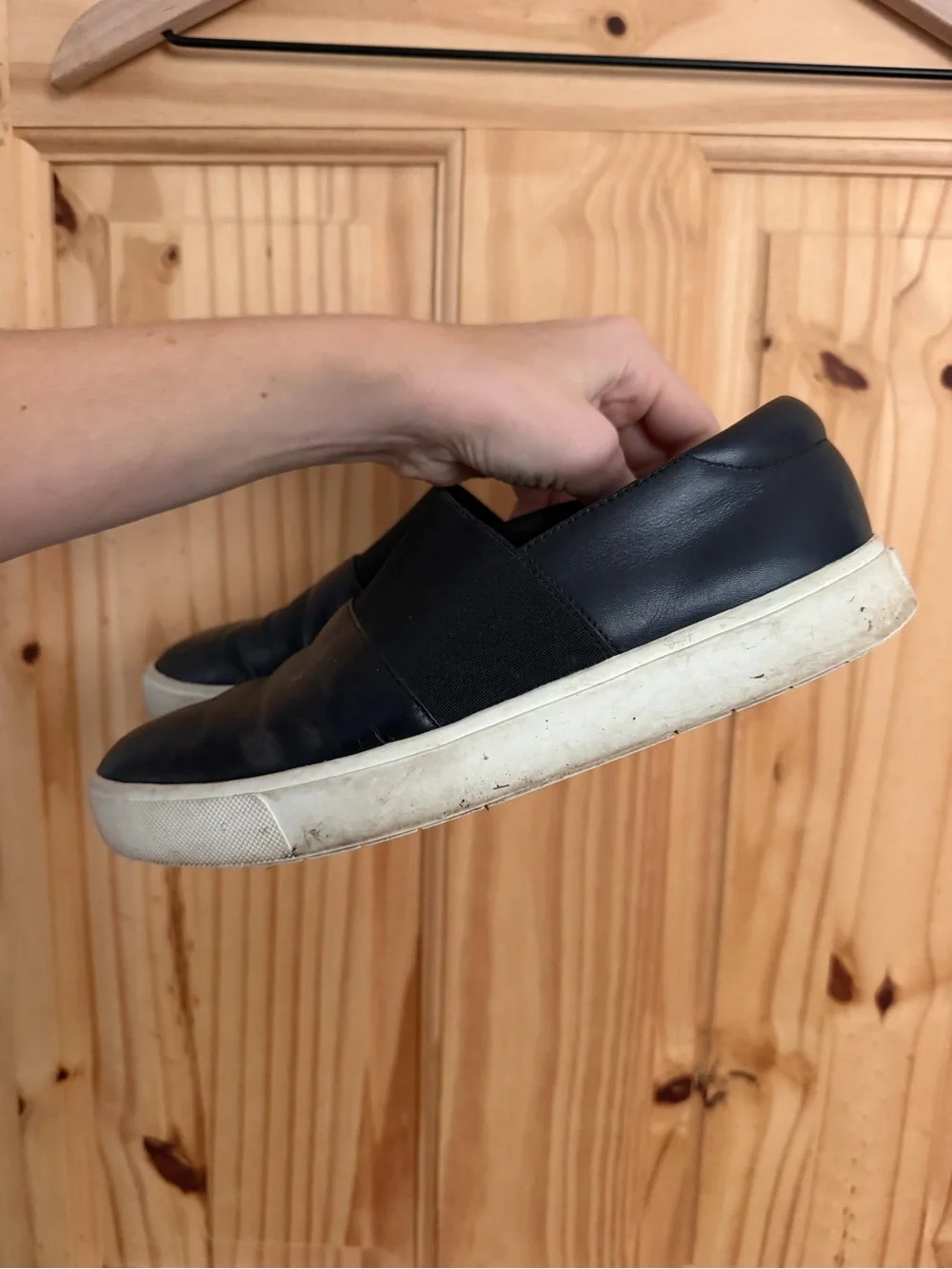 Vince Black Slip-On Leather Sneakers